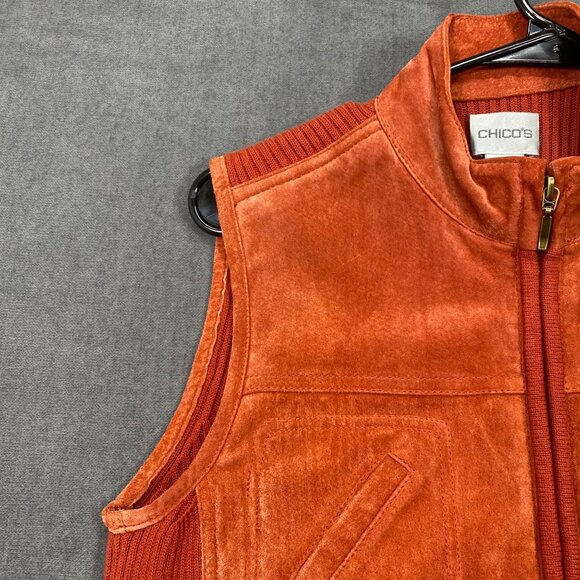 Chicos Womens Suede & Knit Rust Orange Sleeveless Vest With Gold Zipper Size 1 - Picture 9 of 12